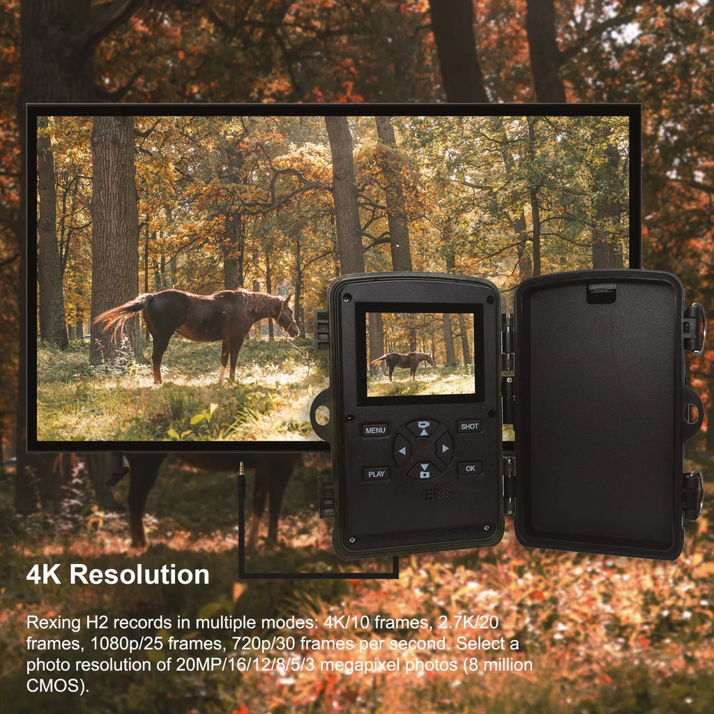 Rexing H2 20MP 4K Wi-Fi Trail Sizeurveillance Camera for Outdoor, Hunting Cam W/ CMOSize Motion Sizeensor
