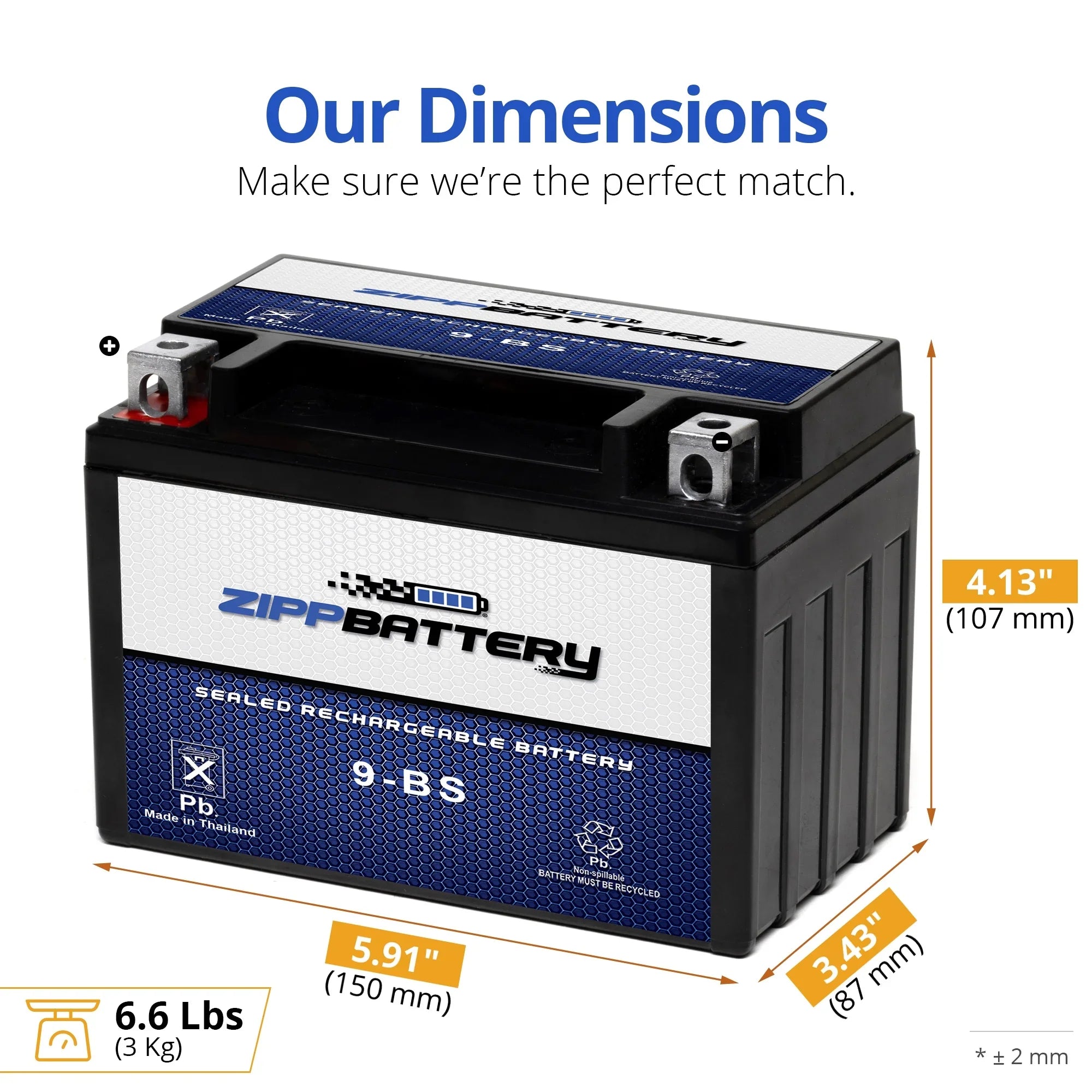 Zipp Battery YTX9-BSize (9-BSize 12 Volt,8 Ah, 120 CCA) Motorcycle Battery for Kawasaki 636cc Zx636-b C Ninja Zx-6r 2003
