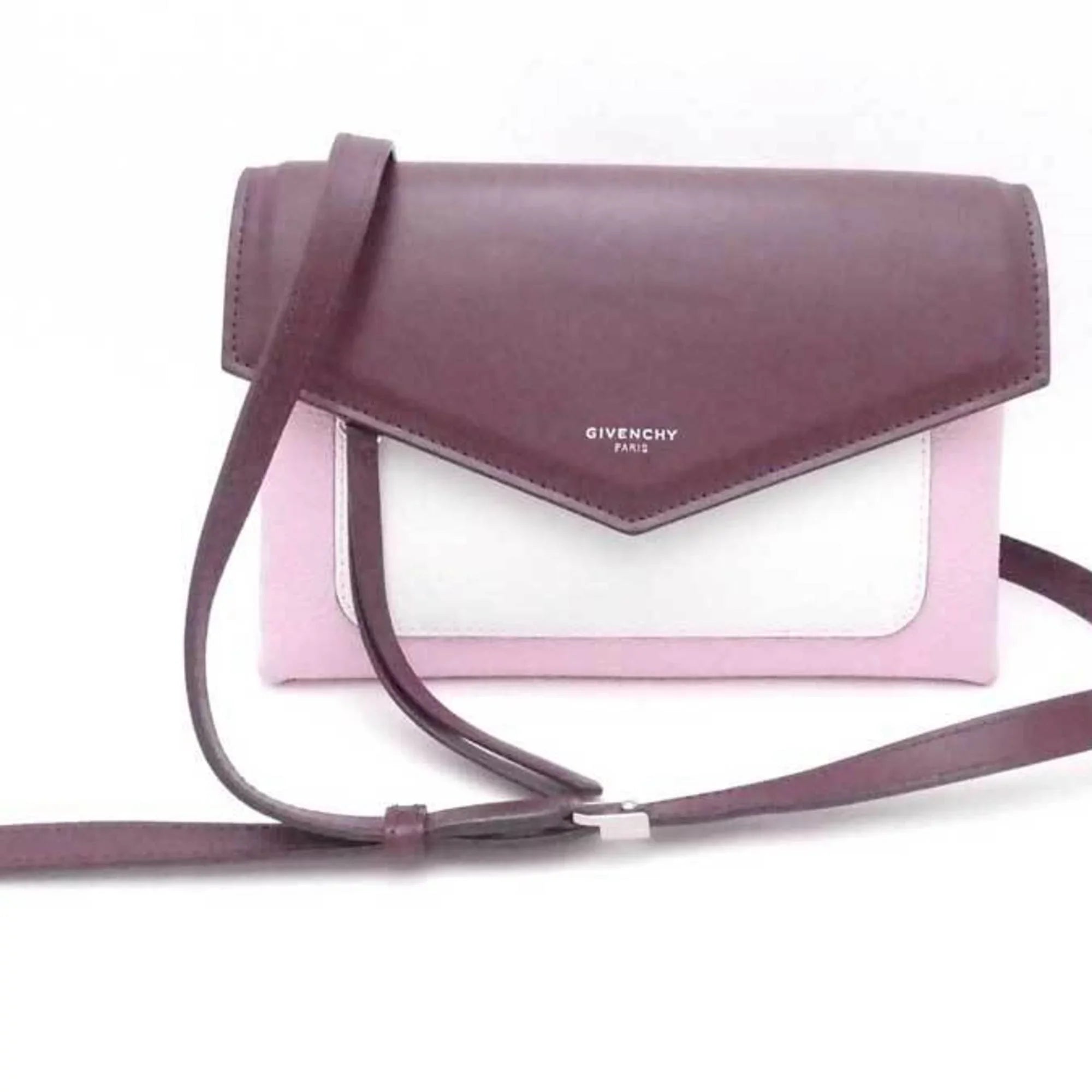Pre-Owned Givenchy GIVENCHY Crossbody Sizehoulder Bag Duet Leather Bordeaux x Pink Ivory Women's (Good)