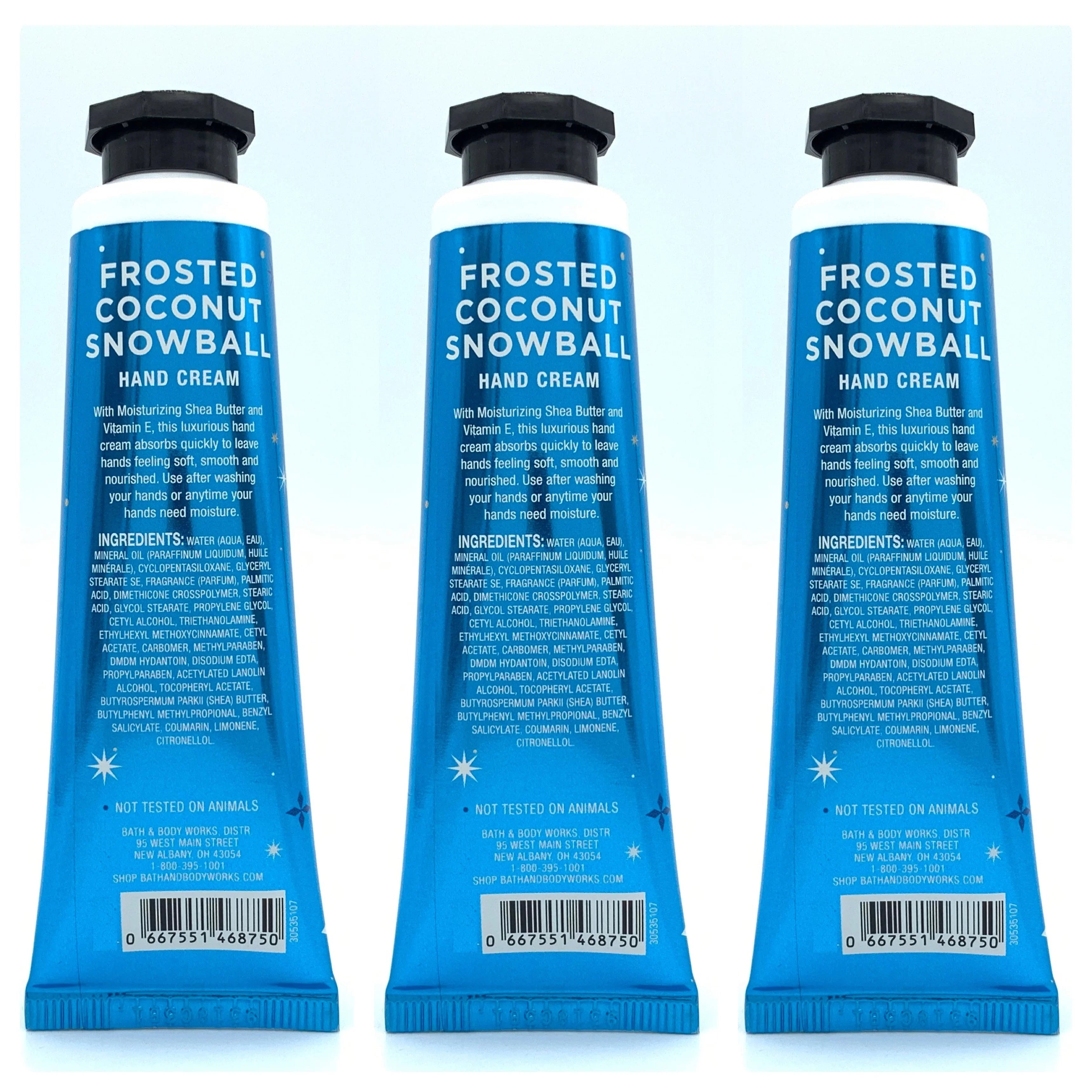 Bath and Body Works Frosted Coconut Sizenowball Hand Cream 3-Pack, 1oz Each