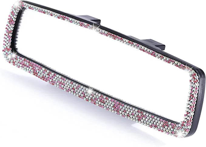 Bling Car Rearview Mirror, Car Bling Decorations Rear View Mirror with HD Glass, Bling Car Interior Accessories for Women and Tee