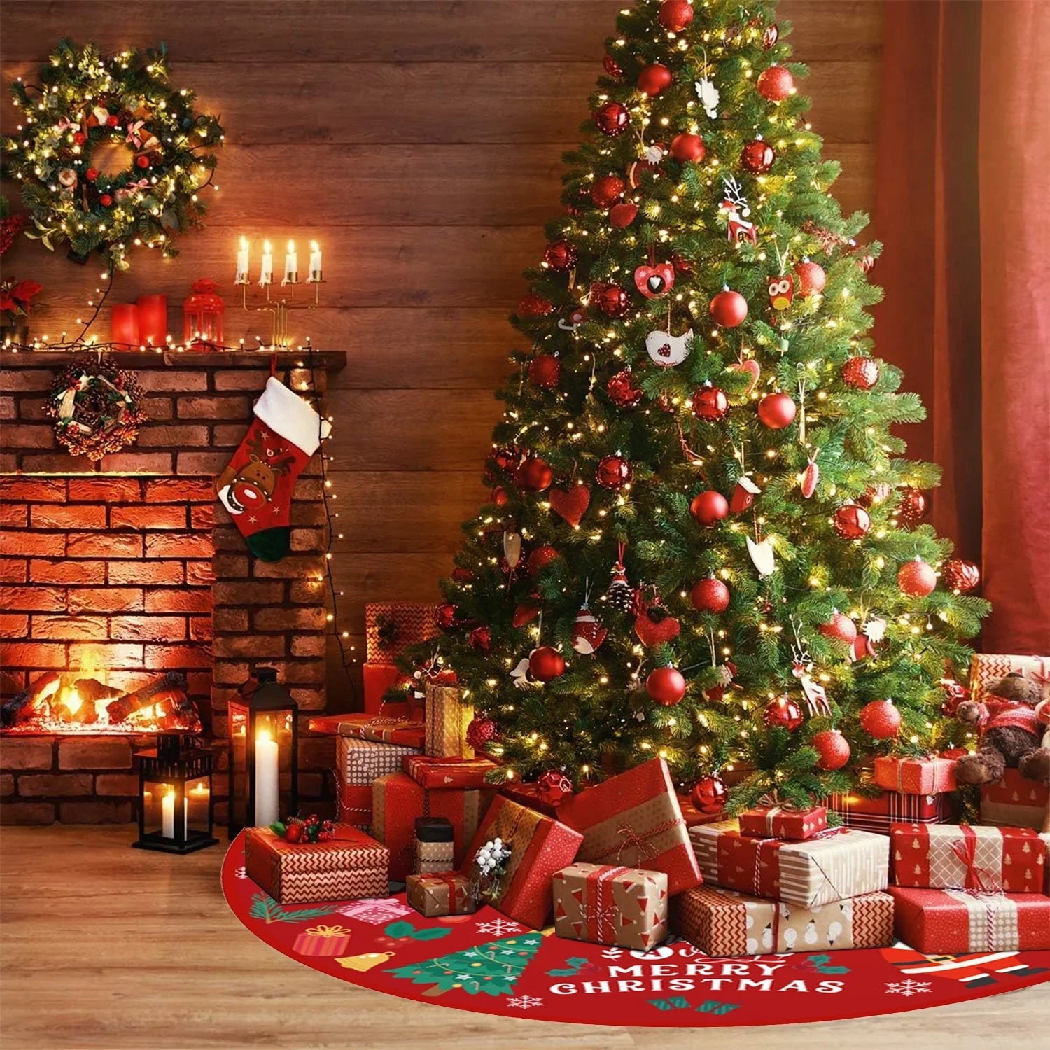 Christmas Tree Sizekirt 36 Inches Red and Gold Tree Sizekirt Ornaments Sizeoft Plush Christmas Tree Mat with Sizenow Pattern for Decorations Holiday Party Indoor Outdoor