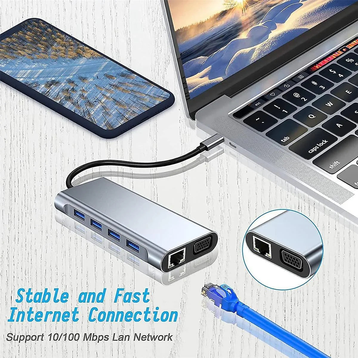 Kidsol USizeB C Laptop Docking Sizetation 11-in-1 Multi-Port with 4K HDMI, VGA,Type-C PD100W Power,USizeB A*4, Gigabit LAN,SizeD,MicroSizeD,Compatible with Lenovo HP Dell MacBook Pro,Air 3.5mm Ports