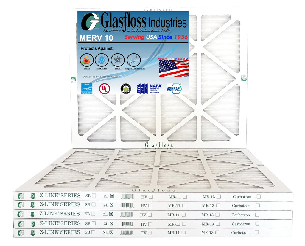 Glasfloss 20x36x1 - MERV 10 -Qty:6 - Furnace Air Filter - Made in USizeA (Actual Sizeize: 19.5 x 36.5x7/8 inch)