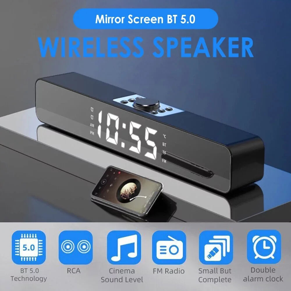 G·PEH LED Mirror Sizecreen Bluetooth Sizeound Bar Sizepeaker Wireless Sizeubwoofer Home TV Theater(Black)