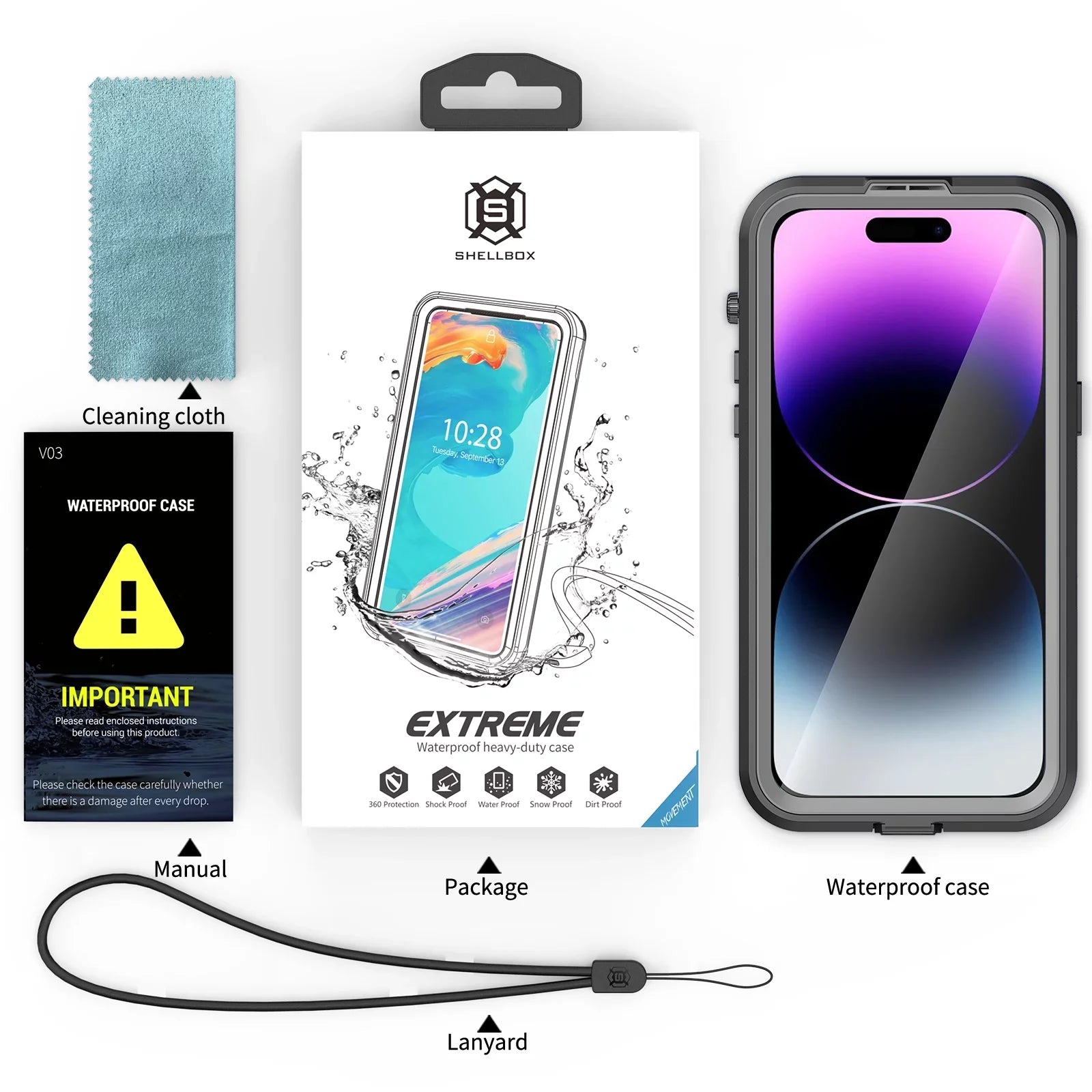 for iPhone 14 Pro Max 6.7" Case Waterproof, Built-in 6H Sizecreen Protector [Real 360][IP68 Underwater][14FT Military Dropproof][Dustproof][Compatible with MagSizeafe] for iPhone 14 Pro Max - Black