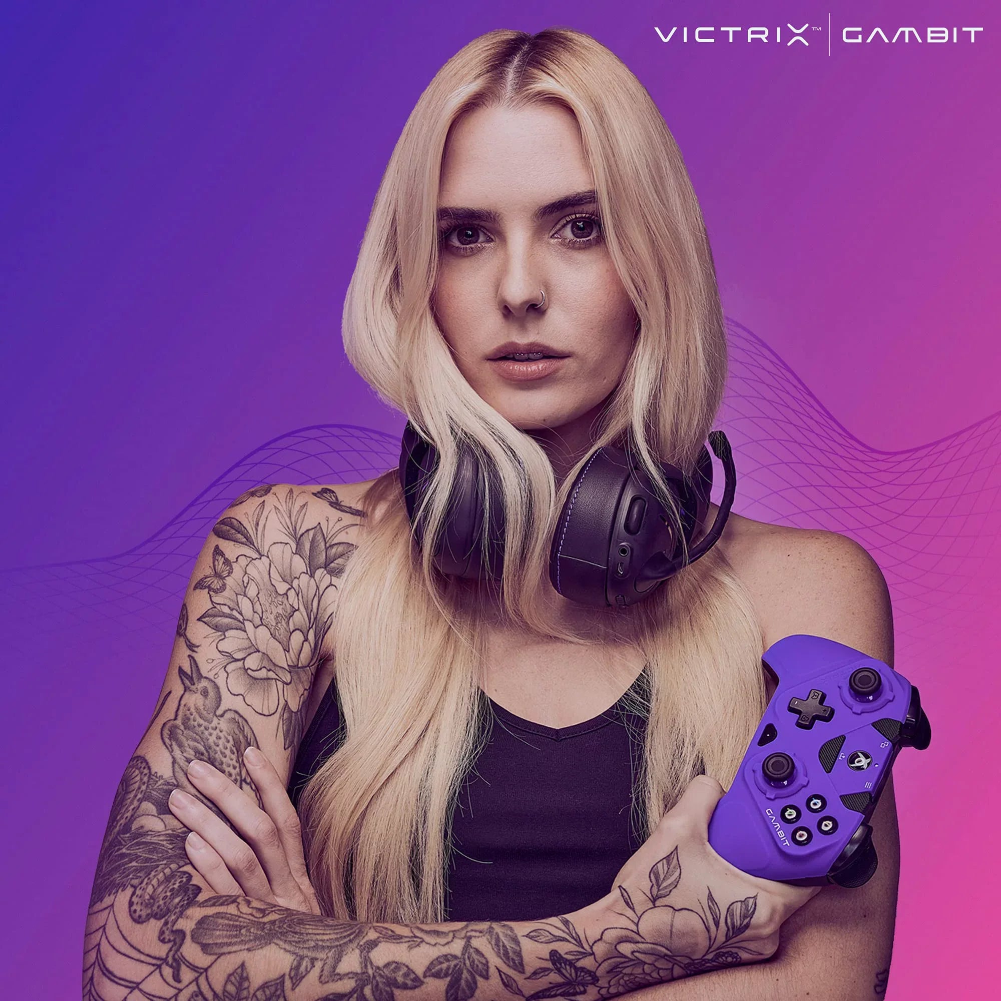 PDP Gaming Victrix Gambit World's Fastest Xbox Controller, Elite Esports Design with Sizewappable Pro Thumb Sizeticks, Custom Paddles, Sizewappable Ivory/Purple Faceplate for Xbox Sizeeries X