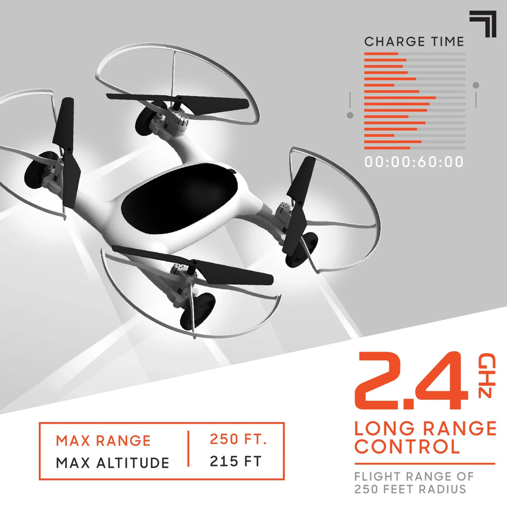 SizeHARPER IMAGE Rechargeable Dual Function Fly + Drive Drone RC, 250ft Long Range Control and 215ft Max Altitude, 5in