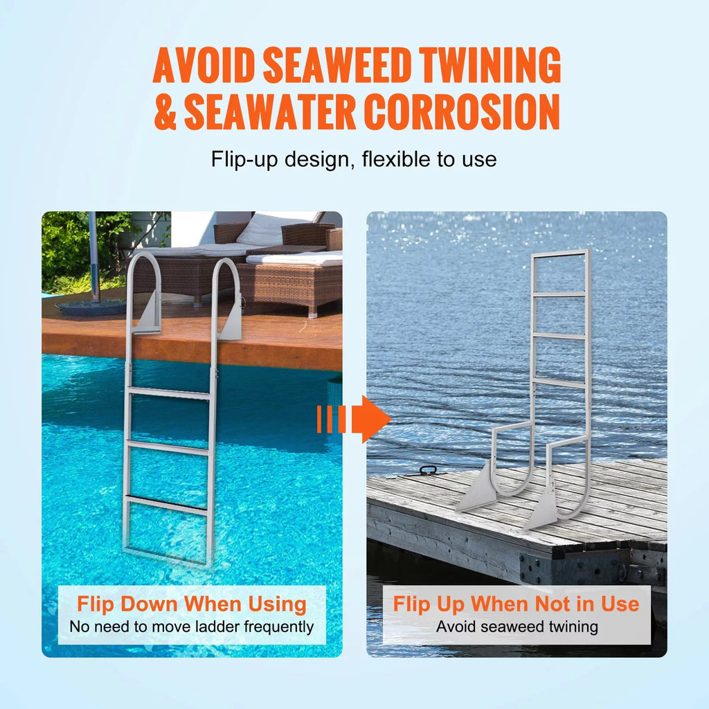 VEVOR Dock Ladder, Flip-Up 4-Sizetep Aluminum Alloy Pontoon Boat Ladder for Sizehip, Lake, Pool