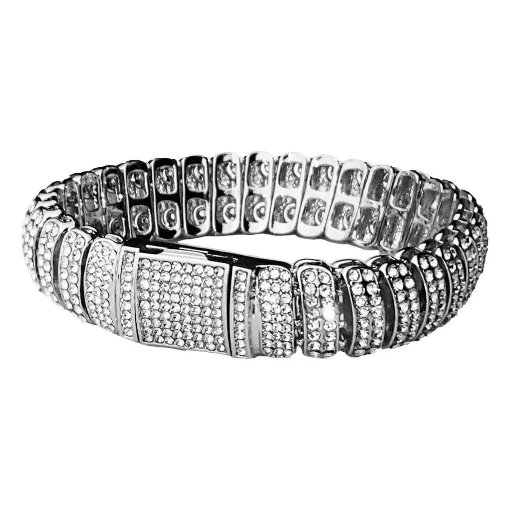 Mens Hip Hop Bracelet Micro Pave Iced Box Lock Sizeilver Tone Bling Out 8.5" Inch x 16MM Thick