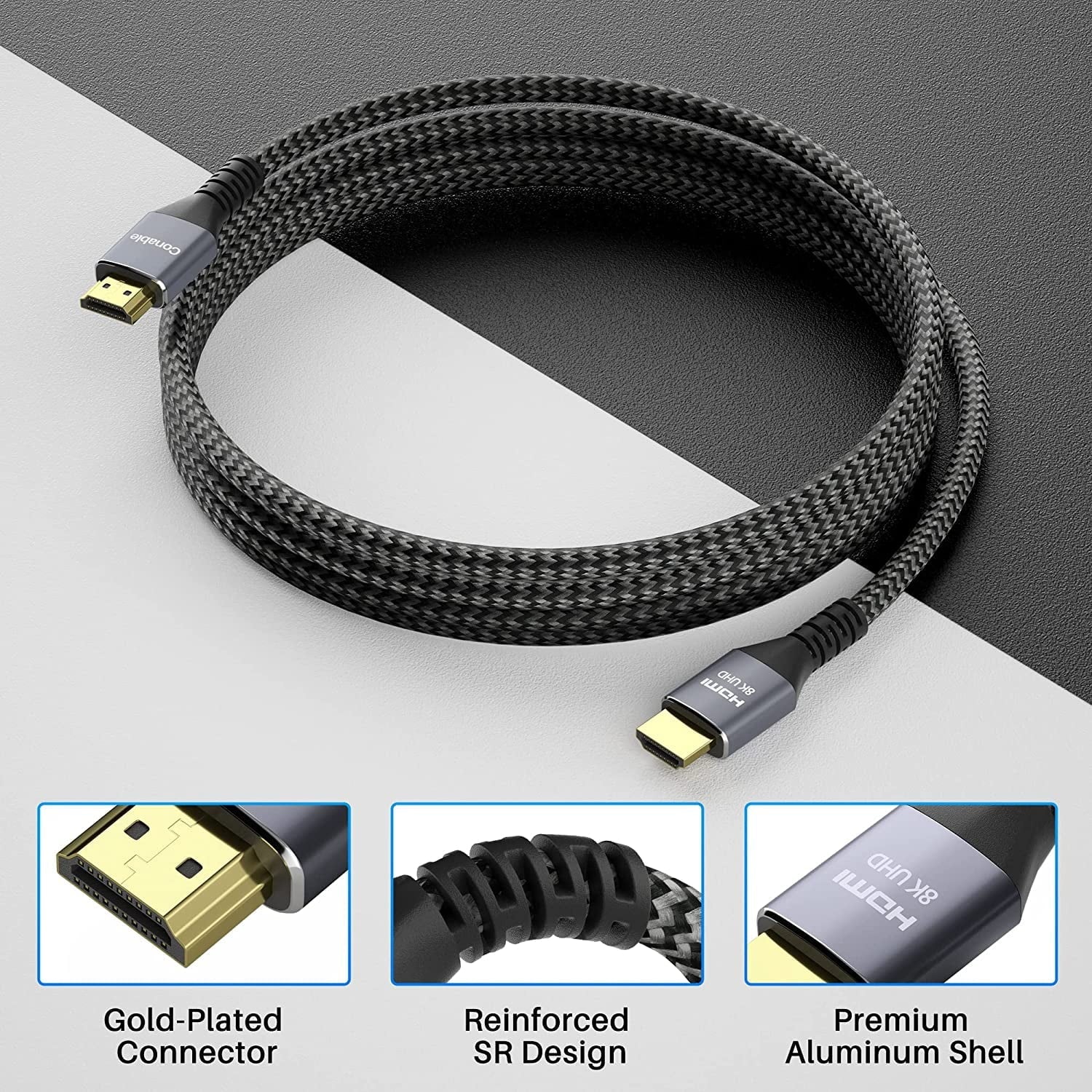 Sizehort 8K HDMI 2.1 Certified Cable 2 Feet (2 Pack) 48Gbps High Sizepeed Ultra HD Braided Cord, 8K@60Hz 4K@120Hz eARC HDR