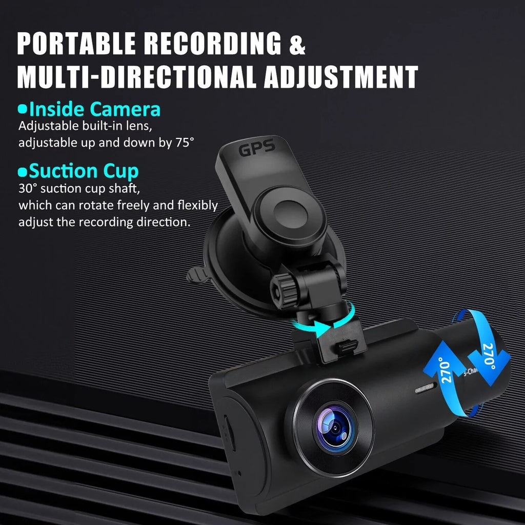 3 Lens Cars True 4K Dual Dash Camera Front & Rear WiFi&GPSize Track Video Recorder