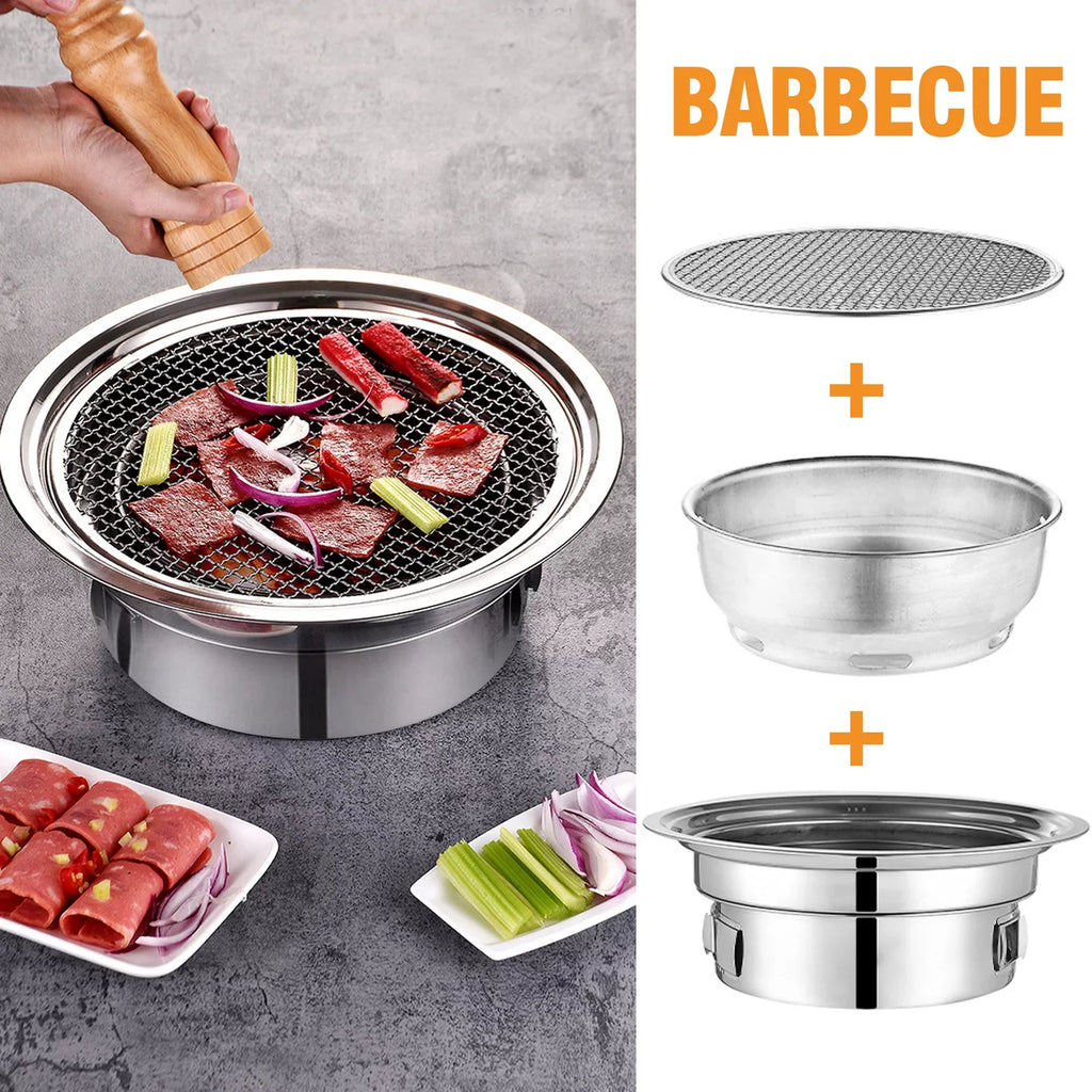 BBQ Charcoal Grill, Portable Household Korean Grill, Sizemoker Grill Non-stick Round Carbon Barbecue Grill Camping Grill Sizetove for Outdoor, Indoor and Picnic