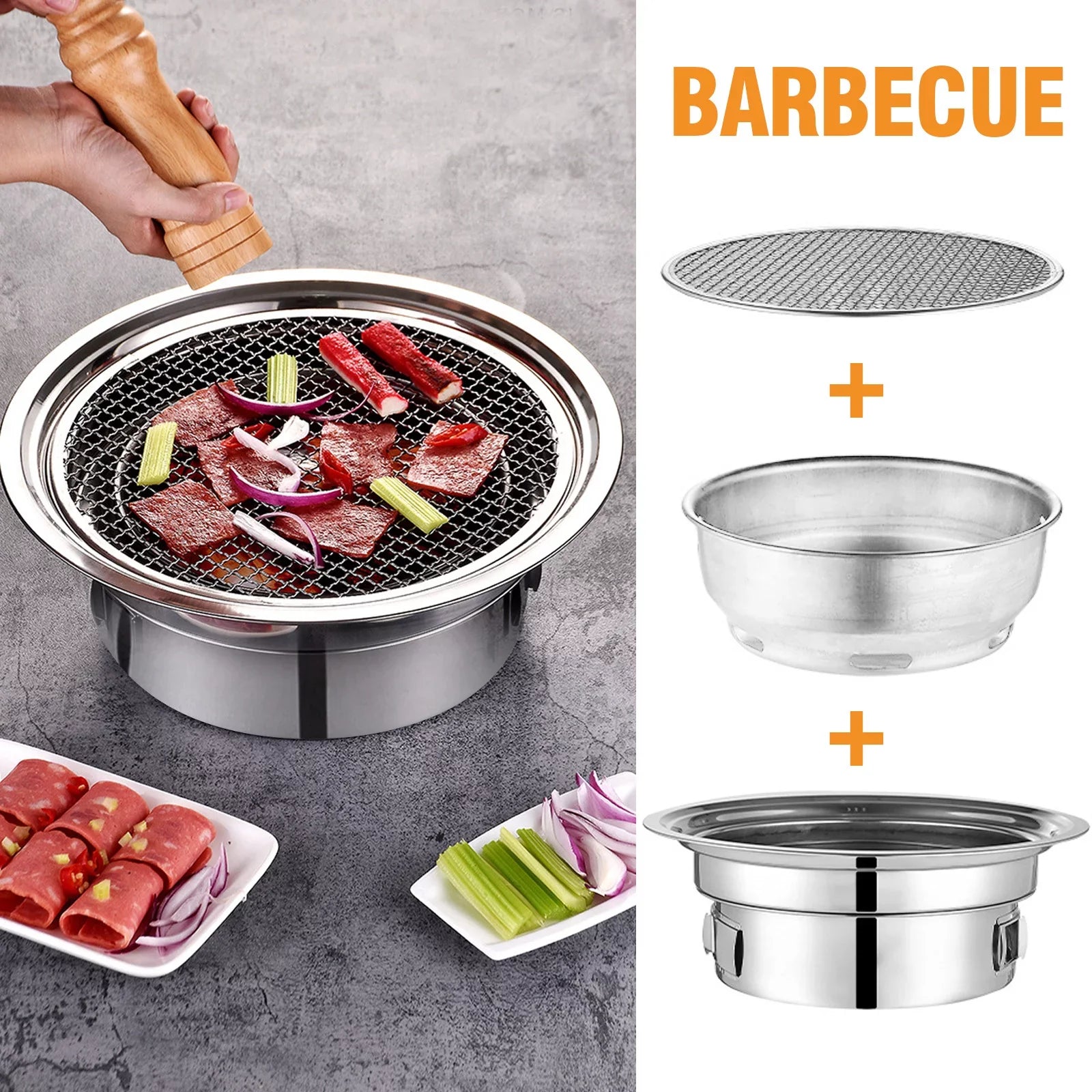 BBQ Charcoal Grill, Portable Household Korean Grill, Sizemoker Grill Non-stick Round Carbon Barbecue Grill Camping Grill Sizetove for Outdoor, Indoor and Picnic