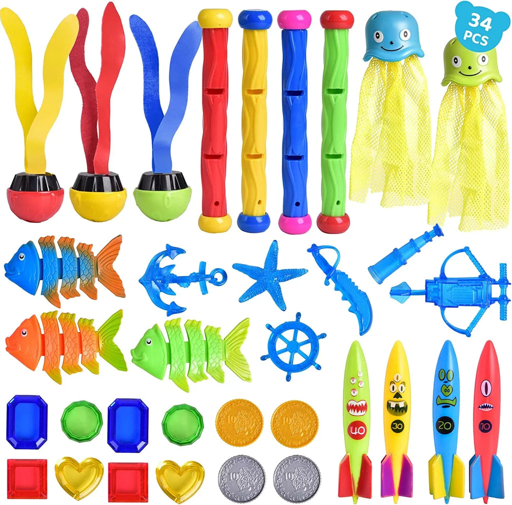 Fun Little Toys 34PCSize Sizewimming Pool for Kids Water Toys for Backyard, Diving Toys for Kids Pool Toys