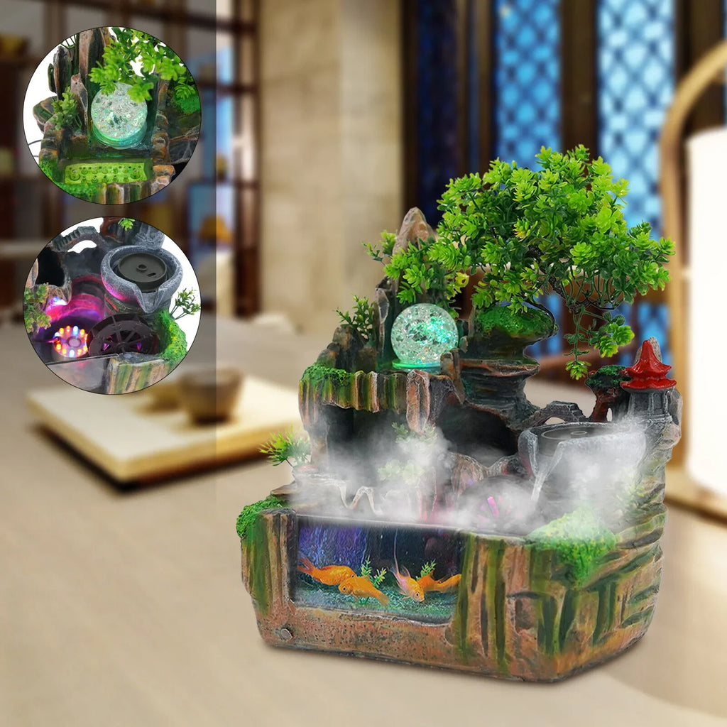 Classical Rockery Fountain with Led Lamp Glass Ball for Indoor Decor + Atomizer