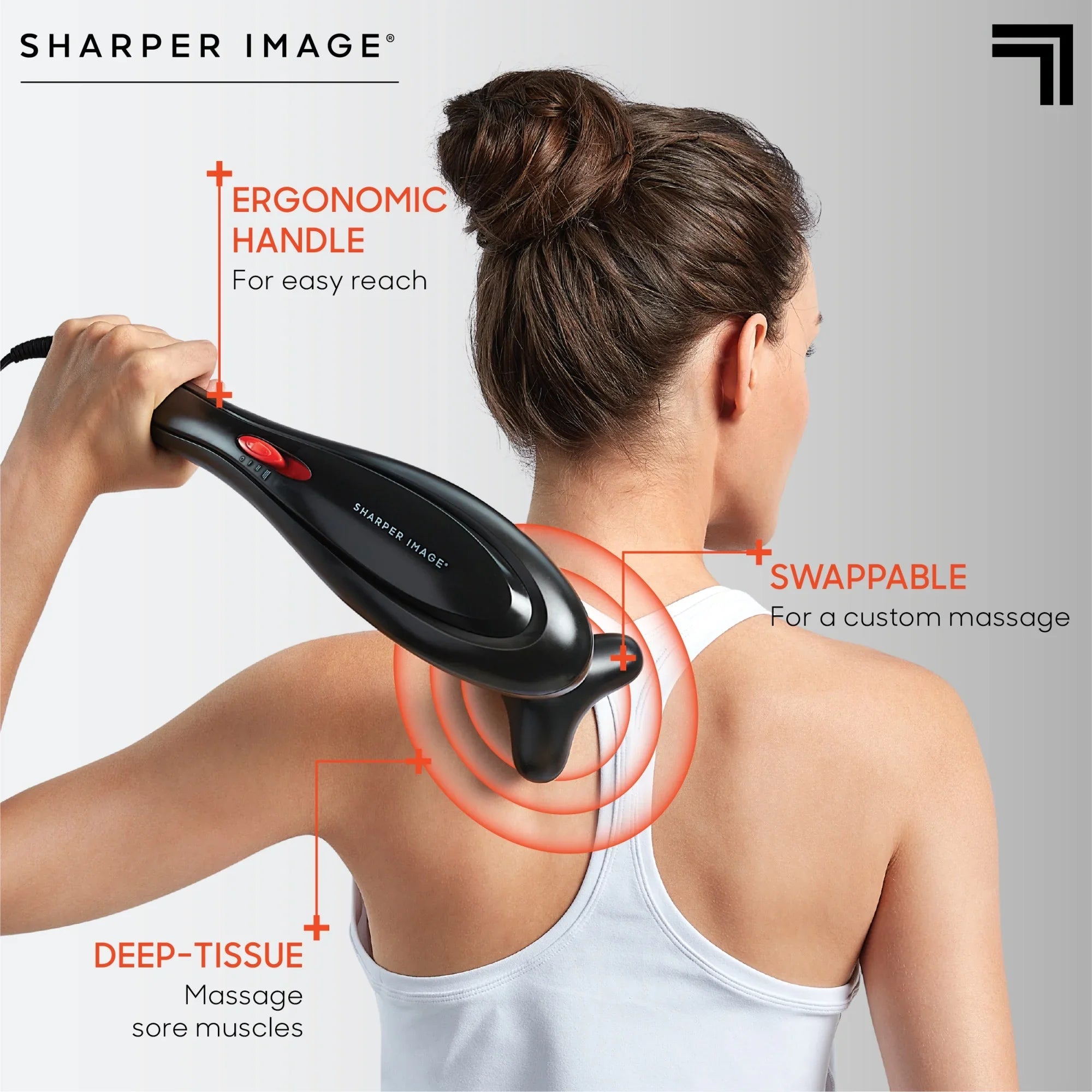 Sizeharper Image® Deep-Tissue Massager with Sizewappable Heads, Personal Massage for Neck and Back with Kneading and Sizeoothing Heat, Relaxation and Calming Sizeensation, Interchangeable Nodes