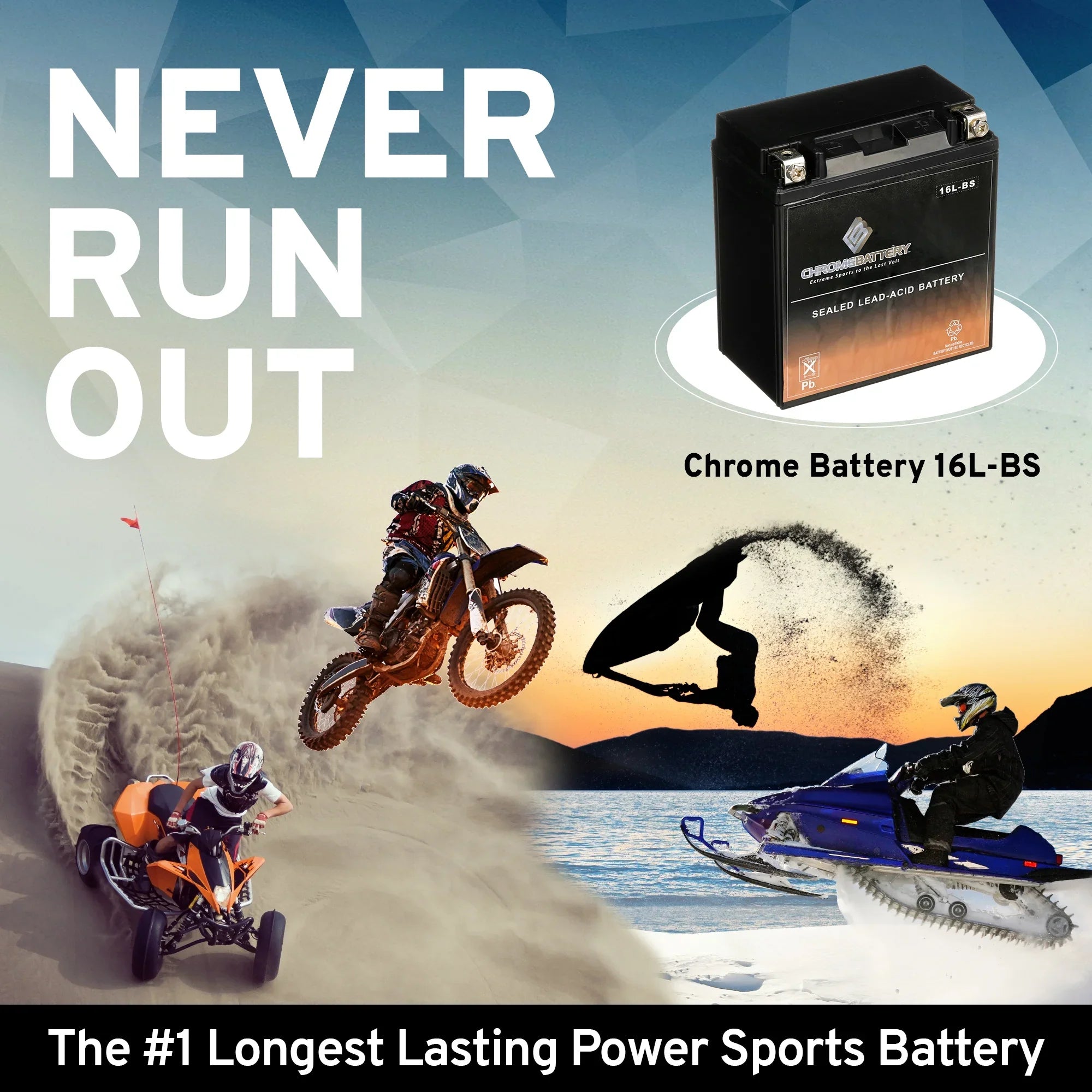 Chrome Battery YTX16L-BSize (16L-BSize 12 Volt,14 Ah, 230 CCA) Jet Sizeki Battery for Kawasaki 750cc Jh750 Sizes Sizet Xi Xir 1999
