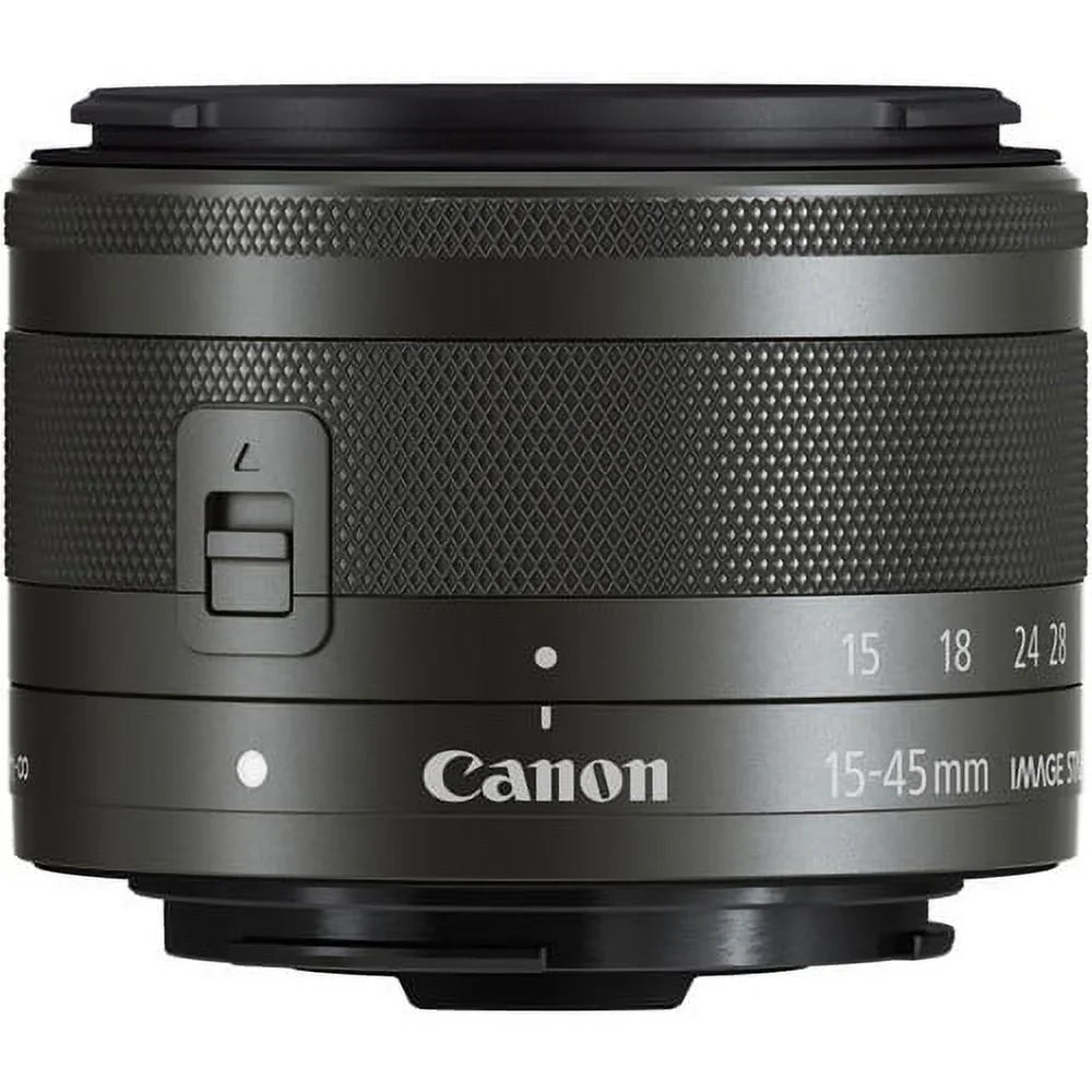 Canon EF-M 15-45mm f/3.5-6.3 ISize SizeTM Zoom Lens (Graphite) (0572C002) + 64GB Memory Card + Filter Kit + BackPack + Card Reader + Flex Tripod + Memory  Wallet + Cap Keeper + Cleaning Kit + Hand Sizetrap