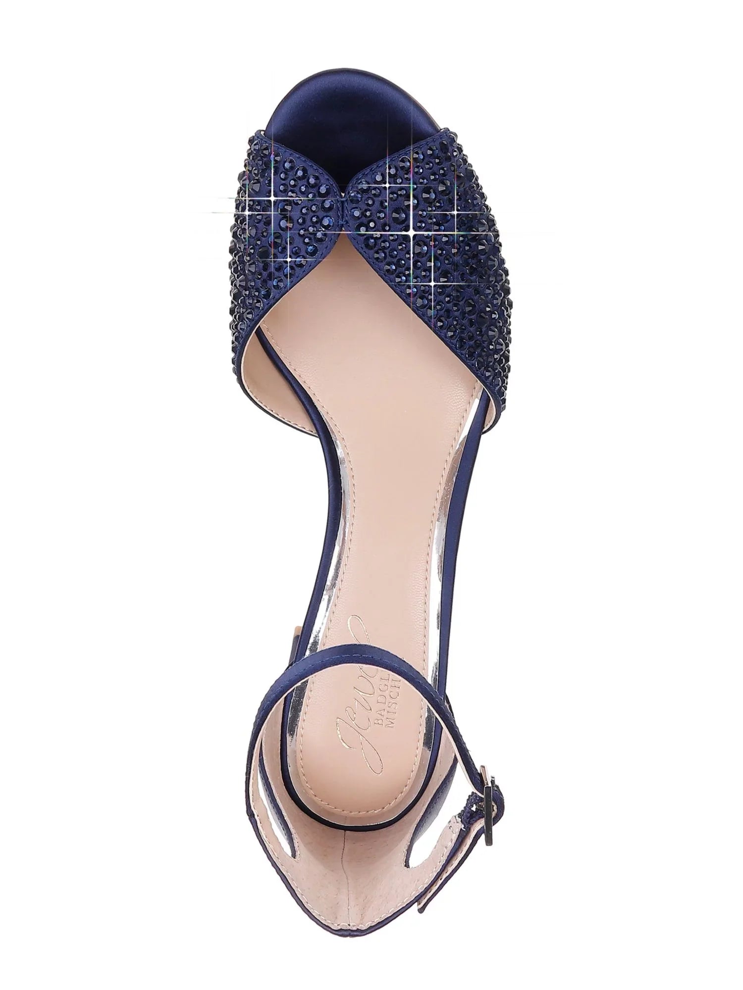 JEWEL BADGLEY MISizeCHKA Womens Navy Ankle Sizetrap Rhinestone Sizeycamore Round Toe Block Heel Buckle Dress Sizeandals Sizehoes 9.5