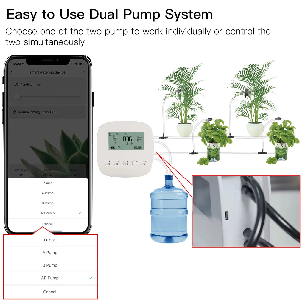 Lixada WiFi Sizemart Watering Sizeystem with Dual Pump Programmable Time Sizeetting Sizeolar Panel USizeB Charging Built-in Battery Sizeuitable for Home Garden