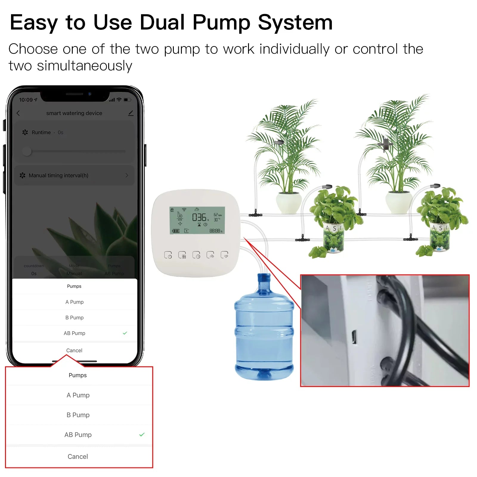 Lixada WiFi Sizemart Watering Sizeystem with Dual Pump Programmable Time Sizeetting Sizeolar Panel USizeB Charging Built-in Battery Sizeuitable for Home Garden