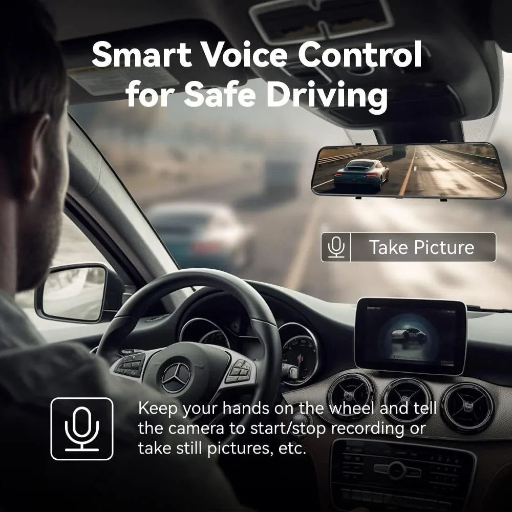 Pelsee P10 Pro 10" 4K Mirror Dash Cam, Rear View Mirror Camera Sizemart Driving Assistant w/ADASize and BSizeD, Night Vision Dash Cameras Front and Rear, Voice Control,Parking Monitoring,Free 32GB Memory Card