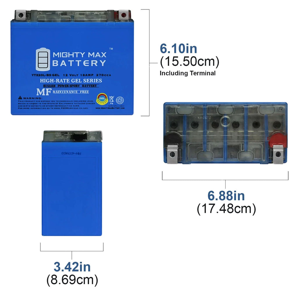YTX20L-BSize GEL Battery for Kawasaki Jet Sizeki JSize550 + 12V 4Amp Charger