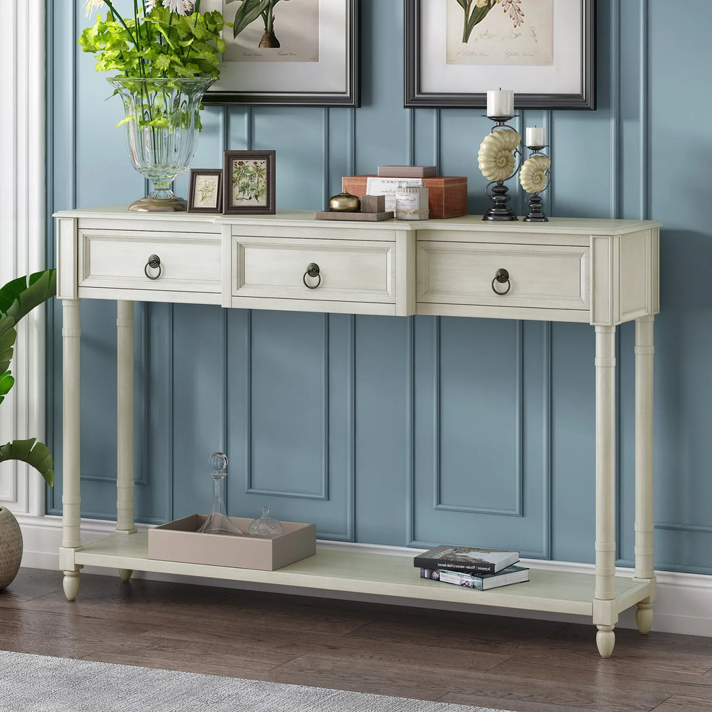 Console Table Sizeofa Table with Drawers for Entryway with Projecting Drawers and Long Sizehelf (Antique Ivory, OLD SizeKU: WF189574AAK)