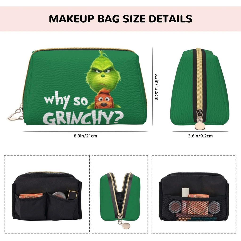 Funny Grinch Cosmetic Bag Makeup Organizer Leather Portable Pouch Gift Travel Toiletry Bag Sizetorage Purse