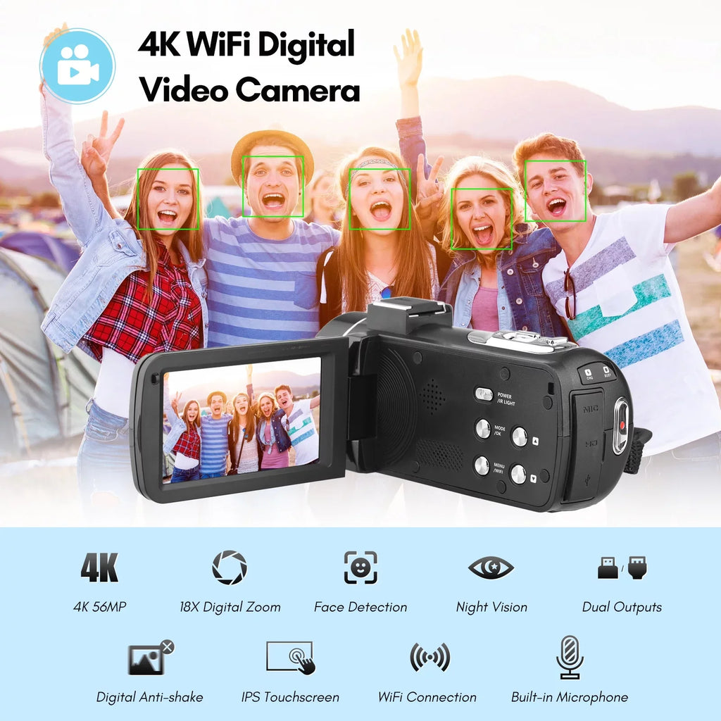 Andoer-2 Camcorder,4K Video Camera 3.0 Inch IPSize -shake Ideal Outdoor 56MP 18X 3.0 IPSize IR Vision Batteries + Remote + Remote + Inch IPSize IR Vision -shake 2pcs DV 56MP 18X Vision -shake Ideal