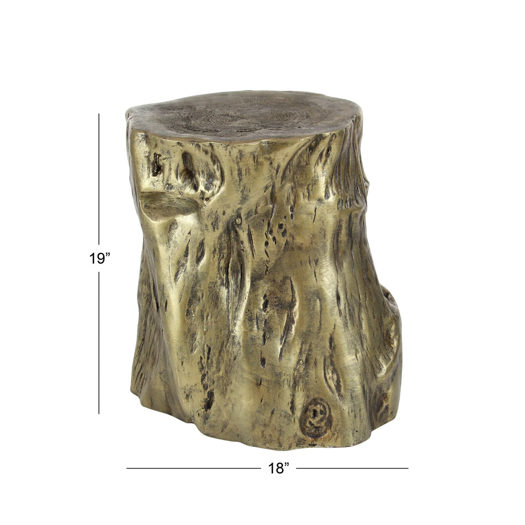 DecMode Eclectic Gold Chopped Tree Log Inspired Accent Table, 18"W x 19"H with Gold Carved Wood Grain Finish