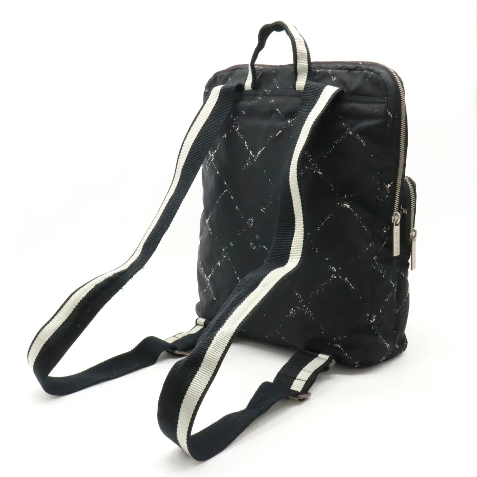 Pre-Owned CHANEL Chanel Old Travel Line Rucksack Backpack Daypack Nylon Jacquard Black (Good)