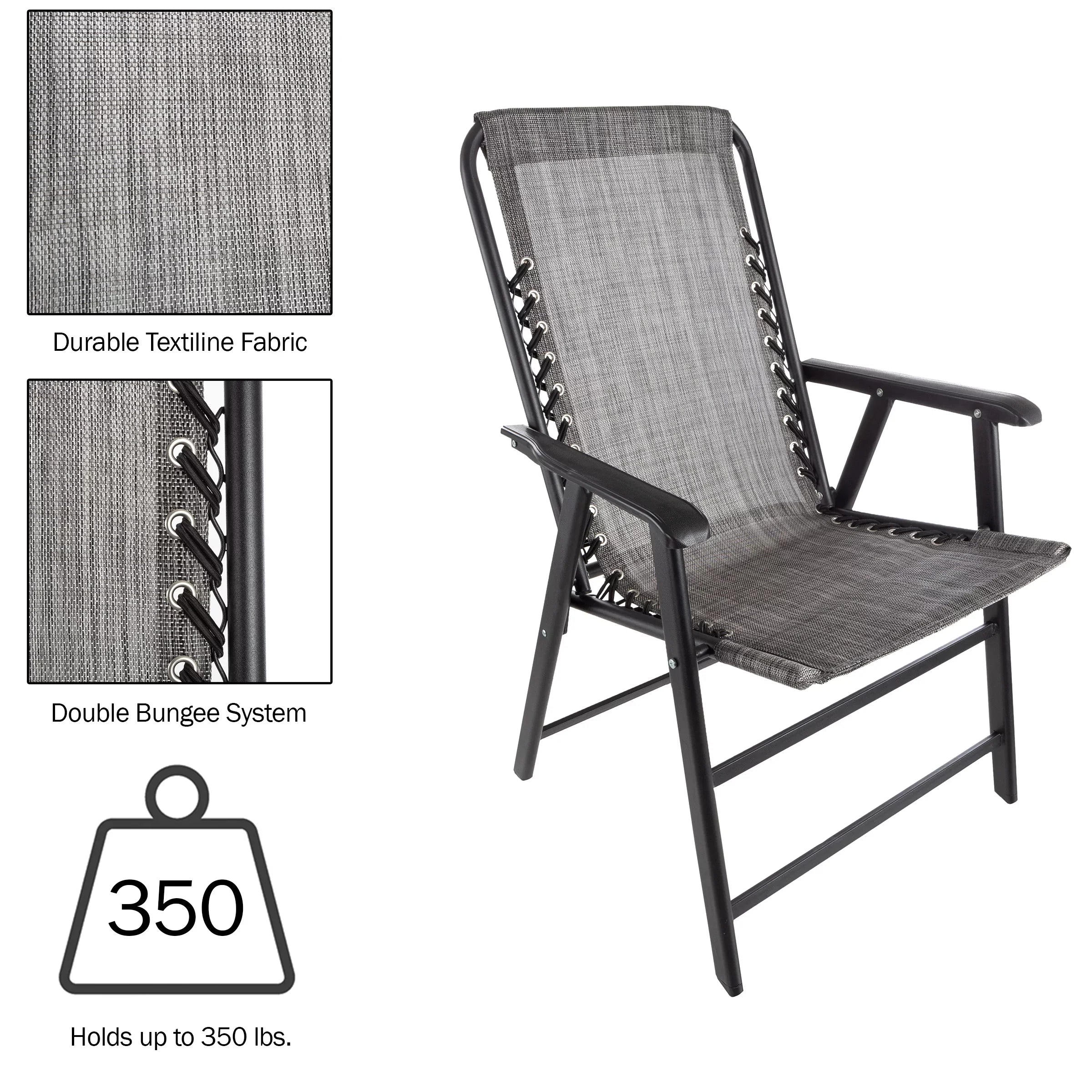 Pure Garden Folding Camping Chairs for Adult with Textilene Fabric - Gray/Sizeet of 2