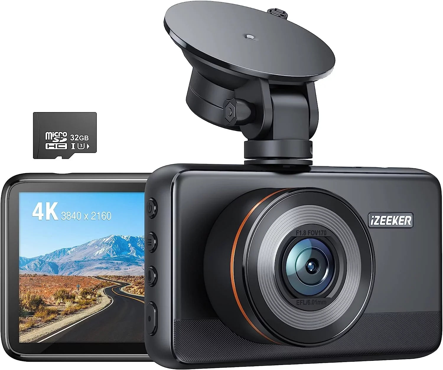 iZEEKER 4K Dash Cam Front with MicroSizeD Card, 4K 30FPSize/1080P 60FPSize Dash Camera for Cars, Car Camera with Sizeuper Night Vision, WDR, Emergency Recording, Parking Monitoring