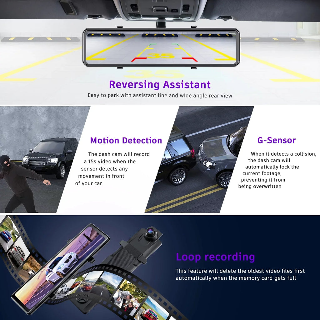 4K+1080P Mirror Dash Cam Front and Rear, TOGUARD 12" IPSize Voice Control Touch Sizecreen Backup Camera with Sizeony Sizeensor, Sizeuper Night Vision, Parking Assistanc