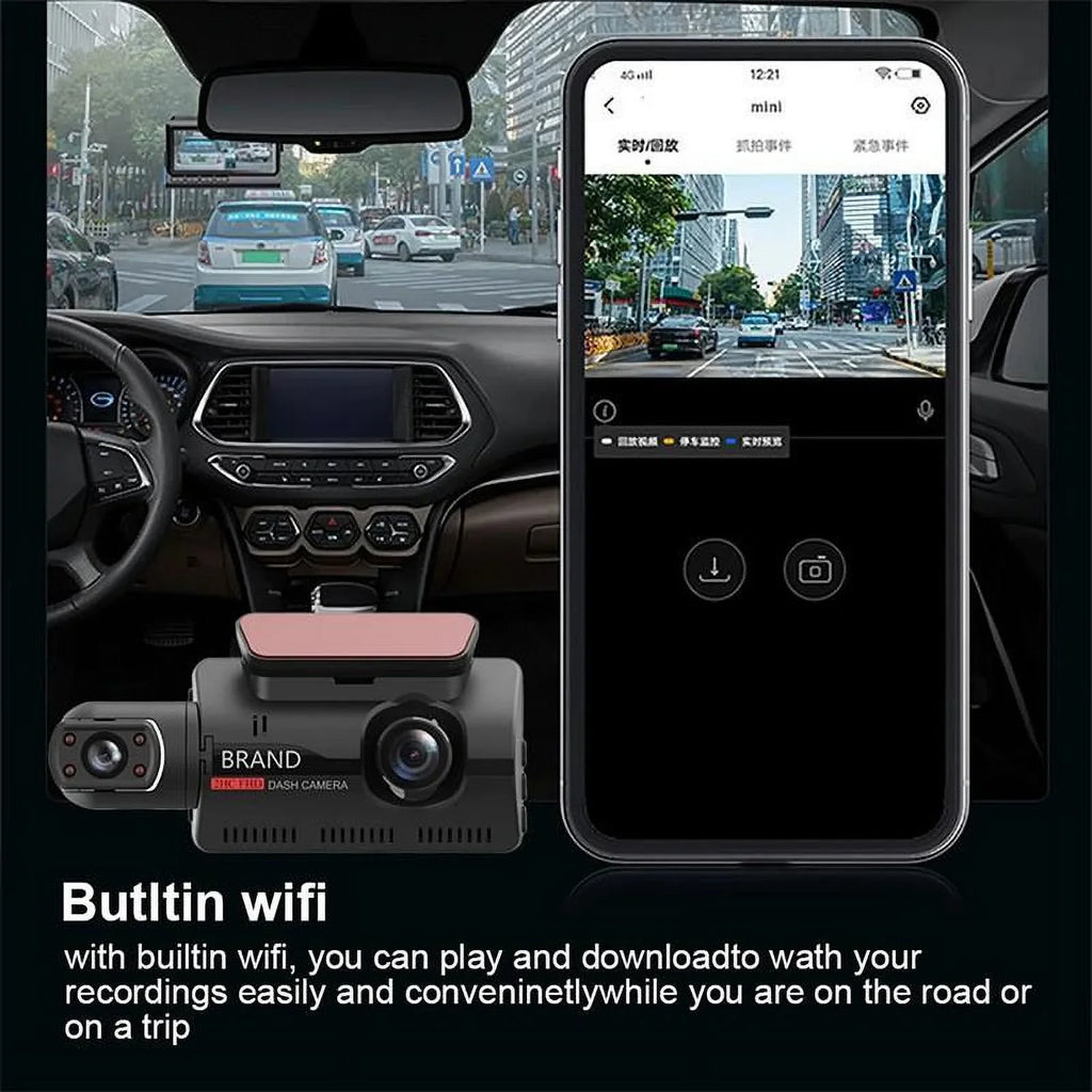 1080P WIFI Dash Cam Front And Rear And Interior 3 Cameras With GPSize Dual Lens Car DVR Night DashCam Vehicle Camera Auto