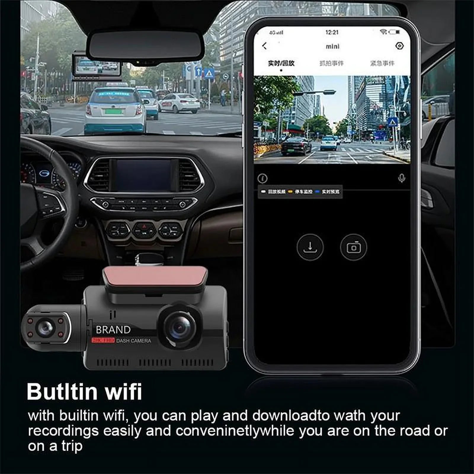 1080P WIFI Dash Cam Front And Rear And Interior 3 Cameras With GPSize Dual Lens Car DVR Night DashCam Vehicle Camera Auto