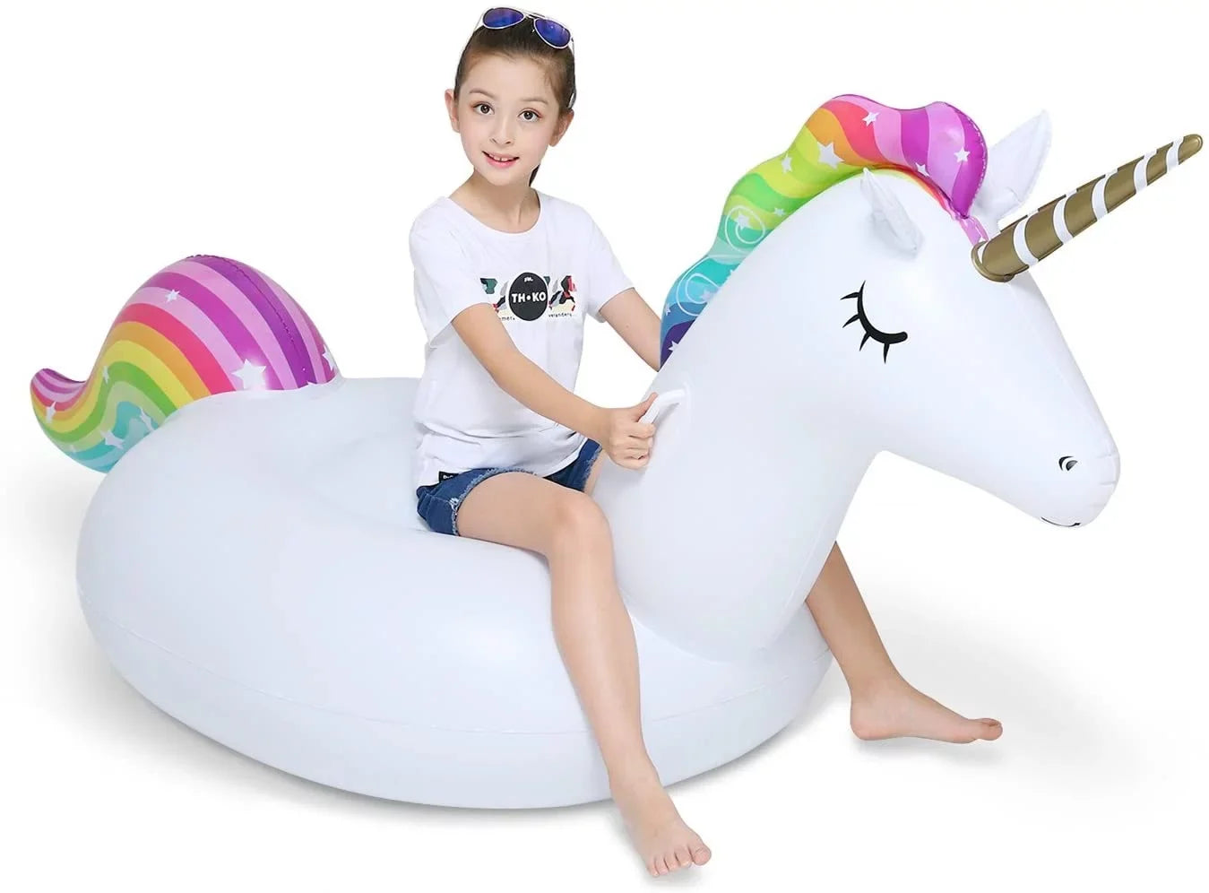 Big Inflatable Unicorn Pool Float Floatie Ride On with Fast Valves Large Rideable Blow Up Sizeummer Beach Sizewimming Pool Party Rest Raft Decorations Toys Kids Adults