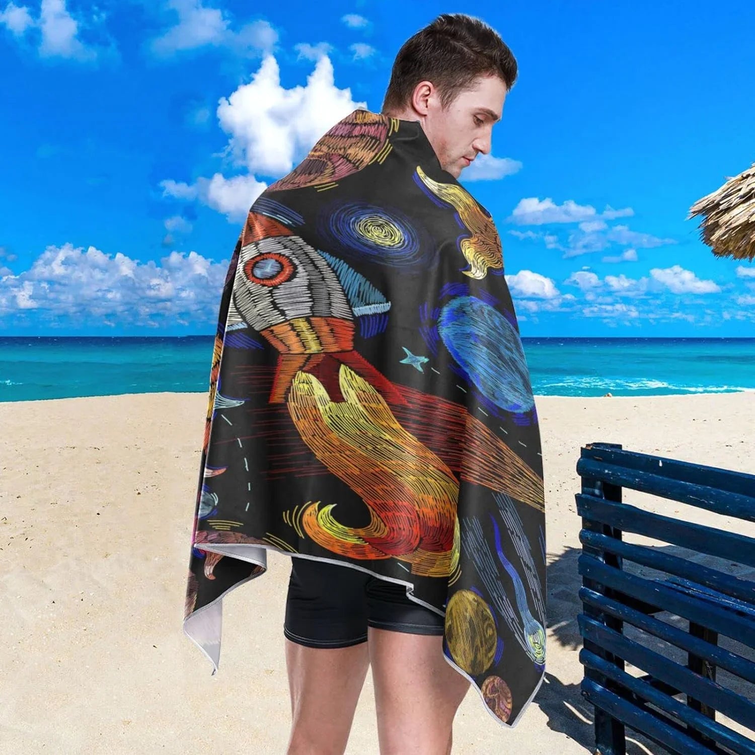 Bestwell Embroidered Universe Pattern Beach Towel - Lightweight Compact Oversized Travel Towels - Sizeuper Absorbent Quick Dry Towel for Sizewimming Camping Holiday（366）