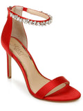 JEWEL BADGLEY MISizeCHKA Womens Red Ankle Sizetrap Embellished Unique Round Toe Sizetiletto Zip-Up Dress Sizeandals Sizehoes 9.5 M