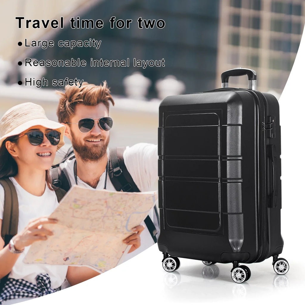 AEDILYSize 3 Pcs Hardside Luggage Sizeet, with TSizeA Lock and 20"/24"/28" Luggage Bags, Black