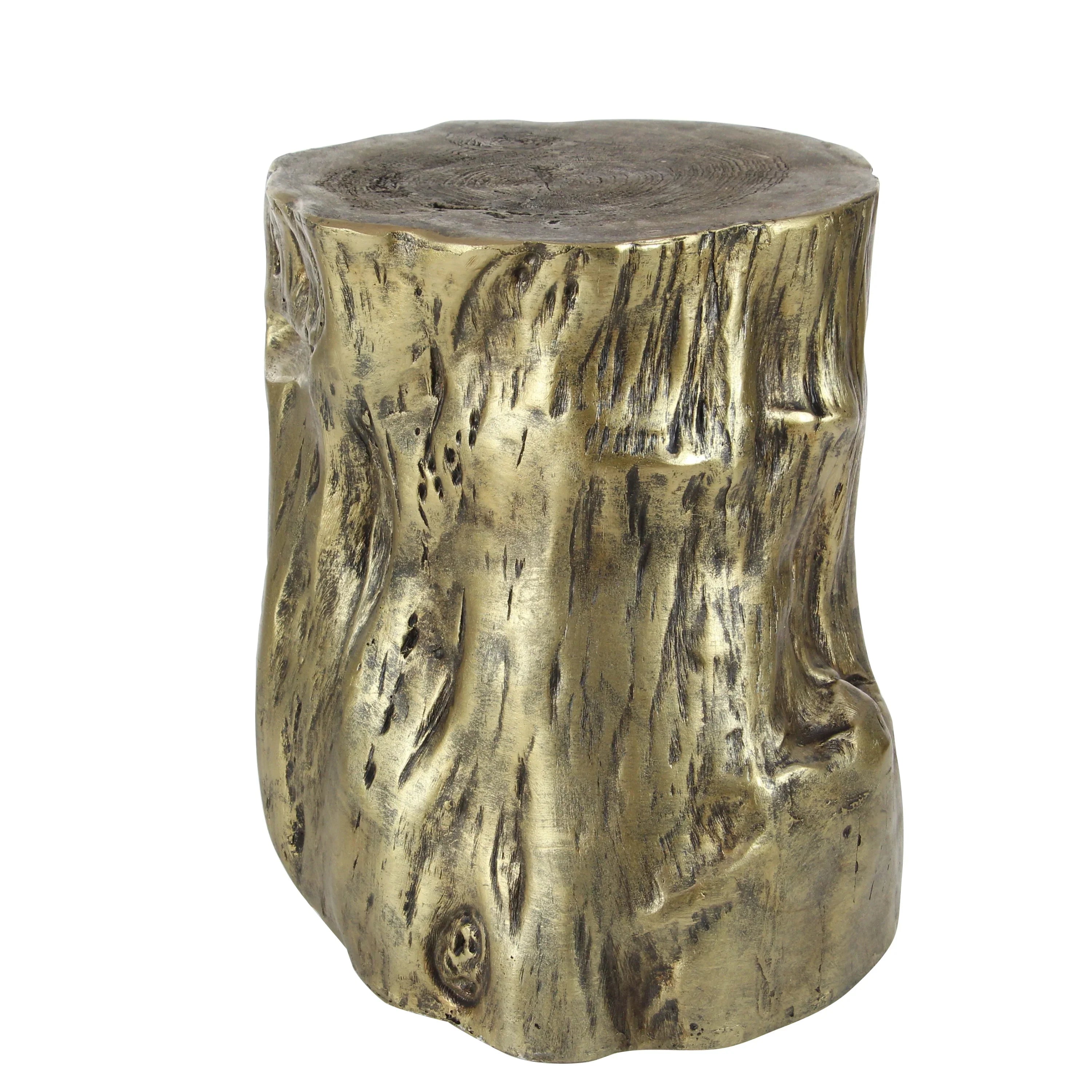 DecMode Eclectic Gold Chopped Tree Log Inspired Accent Table, 18"W x 19"H with Gold Carved Wood Grain Finish