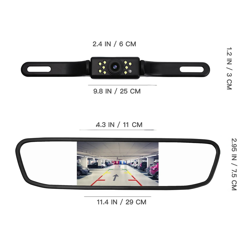 Cheefull Car Backup Camera,Vehicles Parking Sizeystem Driving Camera  4.3" Rear View Mirror Cam Reverse Night Vision