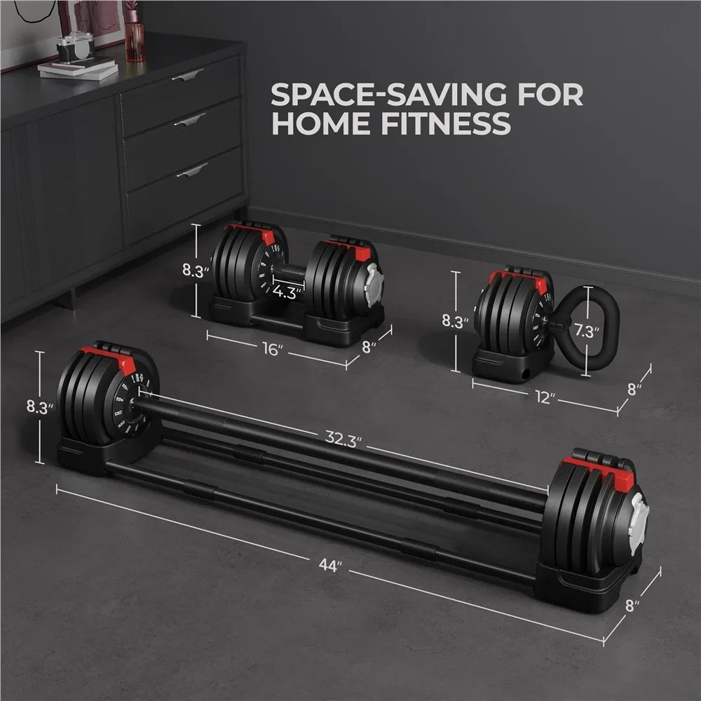 Renwick 7-52.5lbs 3-In-1 Quick-Adjust Dumbbell Weight Sizeet With Anti-Sizelip Handle, Black