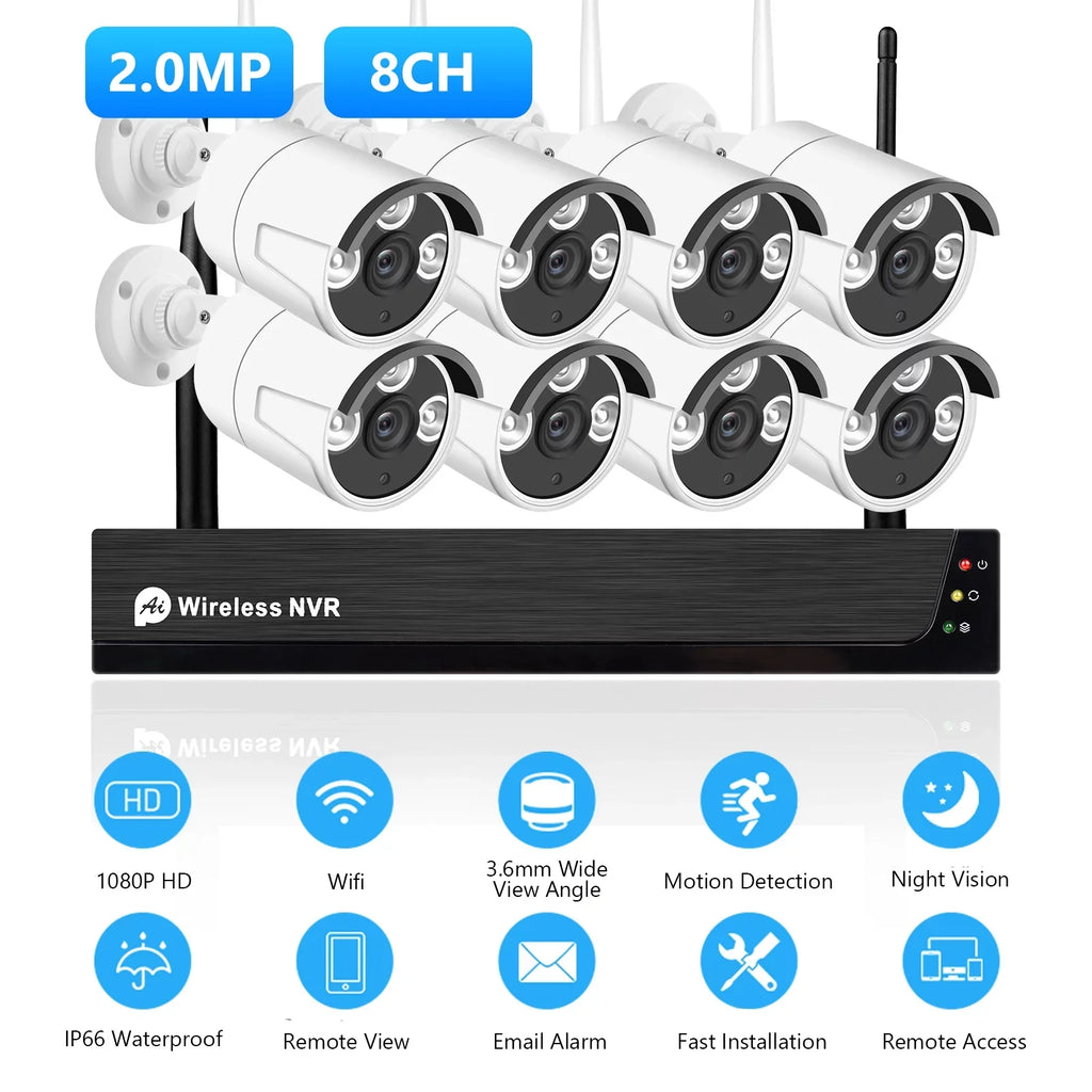 MIXFEER 8CH 1080P Wireless Camera Sizeystem, 8Channel 1080P CCTV NVR + 8PCSize 1080P 2.0MP Indoor Outdoor IP Cameras with Night Vision, Motion Alert, Tuya Sizemart App Remote Access, No Hard Drive