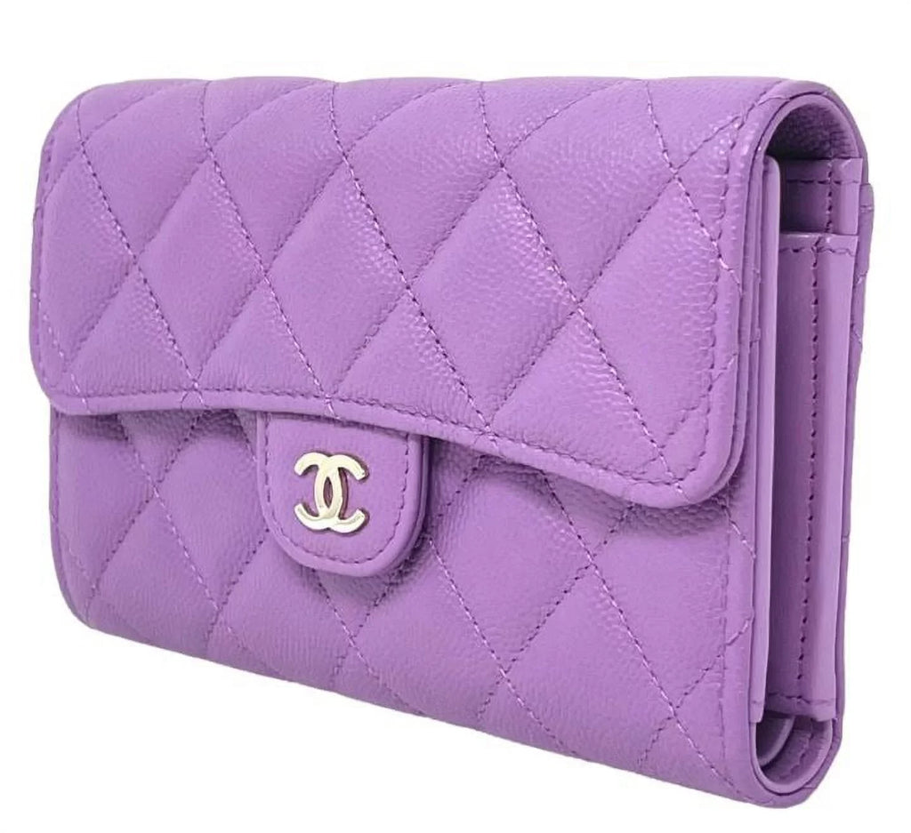 NEW Chanel Purple Quilted Leather Long Wallet Clutch Bag