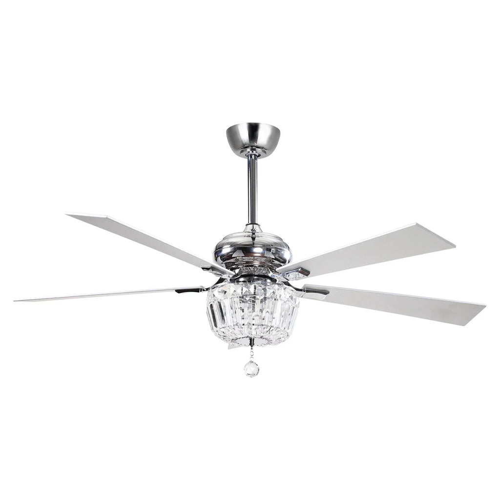Parrot Uncle Ceiling Fan with Light and Remote Brushed Nickel and Crystal Ceiling Fan 48 Inches Modern Chandelier Ceiling Fan with Reverse 5 Blades, 2 Bulb Not Included