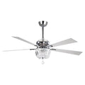 Parrot Uncle Ceiling Fan with Light and Remote Brushed Nickel and Crystal Ceiling Fan 48 Inches Modern Chandelier Ceiling Fan with Reverse 5 Blades, 2 Bulb Not Included
