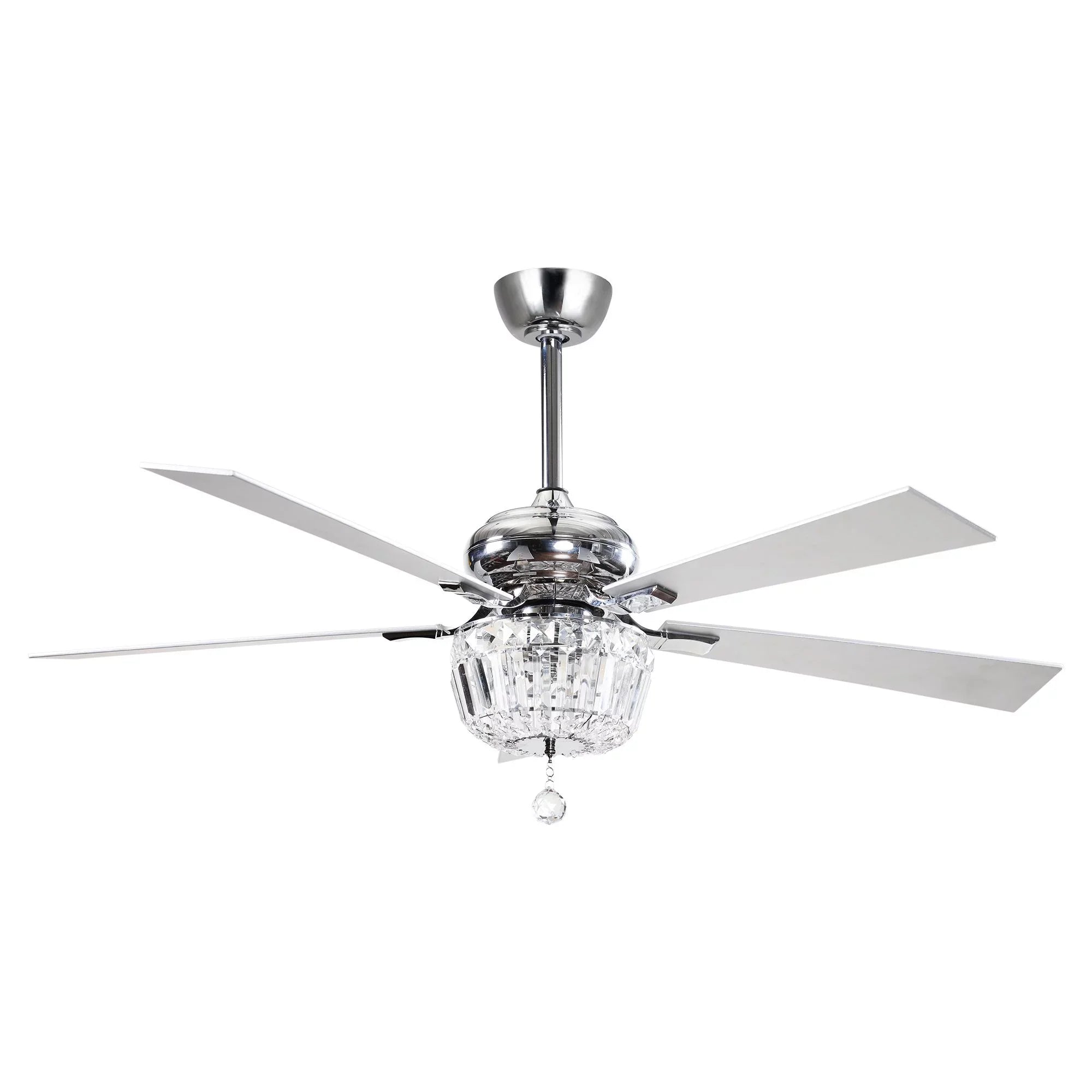 Parrot Uncle Ceiling Fan with Light and Remote Brushed Nickel and Crystal Ceiling Fan 48 Inches Modern Chandelier Ceiling Fan with Reverse 5 Blades, 2 Bulb Not Included